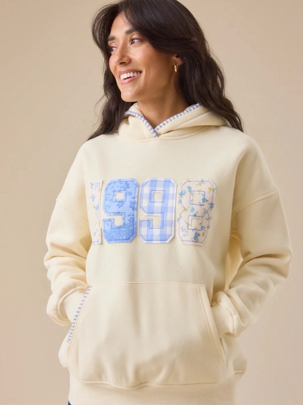 Altar'd State 1998 Blue Patchwork Stitch Hoodie Women's Size XL